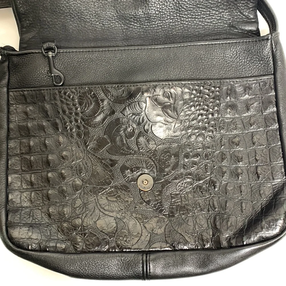AnnRingness | Black Heavy Laptop Nag | Floral Engraved Multi Compartment Satchel